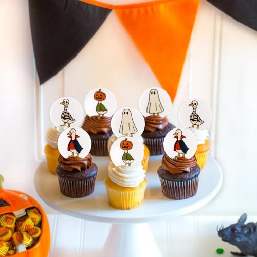 40 obleas comestibles de Halloween para cupcakes, decoración infantil de papel de ganso tonto 5