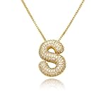 18K Bubble Letter Necklace Gold for Women, Initial Necklaces Rhinestone Chunky Bubble Letter Necklace for Her, Charm Puff Name Pendant Alphabet Necklaces Non Tarnish Gold Plated Jewelry