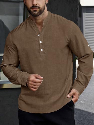 Image of GRECIILOOKS Kurta for Man | Shirt for Man Regular Fit | Mens Casual Shirts | Linen Shirt for Man's | Full Sleeve Shirts for Mens Stylish | Mandarin Collar | Kurta Placket Style