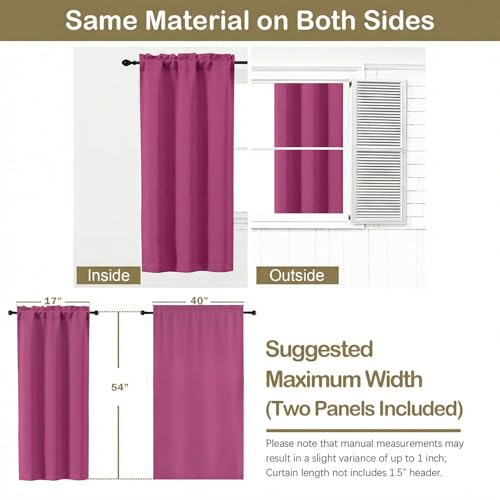Image of Hot Pink Short Blackout Curtains for Bedroom 54 Inches Long 2 Panels, Modern Window Treatment Solid Thermal Insulated Curtains for Living Room, Dual Rod Pocket Blackout Drapes, 2x40Wx54L