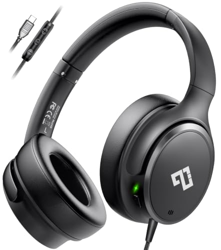 USB C Headphones Wired Over Ear Wired Headset with 28dB ANC Noise Cancelling Headphones for School/Gaming/Audiobooks/Sport/Travel/Outdoors/iPhone 16/15 Samsung Galaxy S25/S24