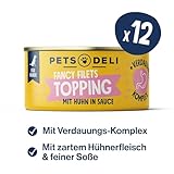 Pets Deli Fancy Filets Hunde Futter-Topping Huhn, saftig & lecker, für wählerische Hunde, mit Verdauungs-Komplex für eine gesunde Verdauung, getreidefrei, ohne Zucker, 12x70g, Premium Qualität