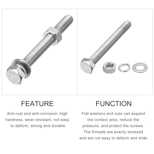 Image of METALLIXITY Hex Head Screws Bolts, Nuts, Flat & Lock Washers Kits (M8-1.25x75mm) 4 Set, Stainless Steel Fully Threaded Machine Screws Bolt Set - for Home Appliance Equipment