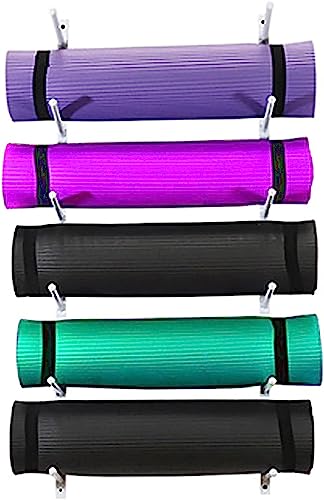 Support de rangement pour tapis de yoga mural blanc en métal robuste