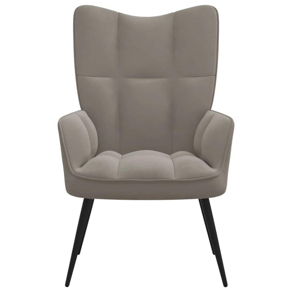 vidaXL Chic and Elegant Relaxing Chair - Soft Velvet Upholstery in Light Gray - Steel Framed Armchair for Living Room, Bedroom, Lounge Area