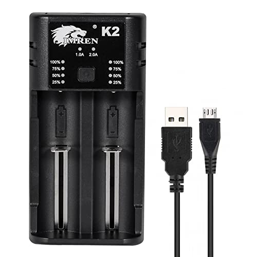 IMREN 18650 Battery Charger,Fast Charge Rechargeable for 3.7V Lithium Rechargeable Battery 10440 14500 14650 17500 18350 18650 18700 20700 21700 26650,1.2V Ni-MH/Ni-Cd AA AAA C Battery (2 Bay)
