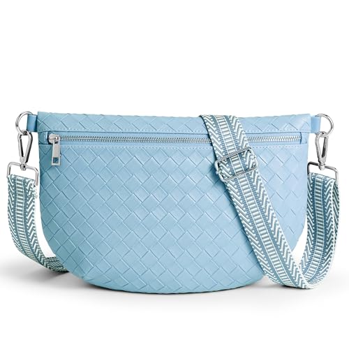 KALIDI Faux Woven Crossbody Bags for Women Vegan Leather Bum Bag Fanny Pack