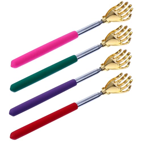HONITANO 4pcs Telescopic Metal Back Scratcher with Hand Massager Claw Scratching Tool for Itching Relief Lightweight Extendable Design Suitable for All Ages and Comfortable Use Random Color