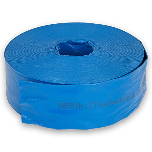 EBERTH 3' Flachschlauch Gartenschlauch für Pumpen in 50m Länge, 3 Zoll, 76mm Durchmesser, flexibel, widerstandsfähiges PVC, Industrieschlauch, Wasserschlauch zur Bewässerung, in blau