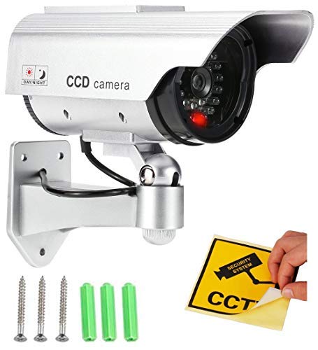 Looking Dummy Security CCTV Fake Bullet Camera with Flashing LED Light Indication, Silver-1 PCS-picture-17