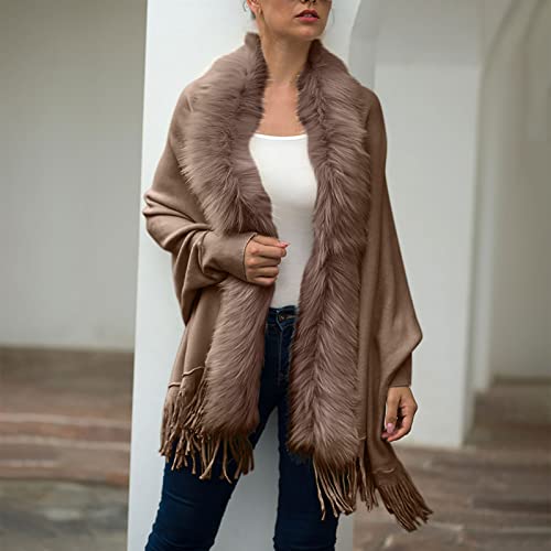 Women Luxury Bridal Faux Fur Shawl Wraps Cloak Coat Sweater Cape Stylish Cozy Long Sleeve Open Front Fringe Cardigan2