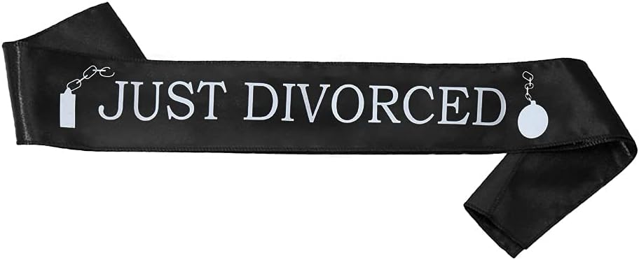 Divorce Party Sash - "Just Divorced" Black with White Lettering | Funny Divorcee Divorced Gifts for Women, Happy Divorce Party Decorations | Favors Gifts Decoration Supplies Set Decor Queen