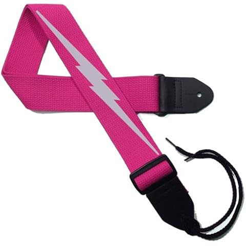 Legacystraps 2” Cotton Guitar Strap with Lightning Bolt Silver on Fuchsia Cover