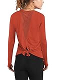 Mippo Long Sleeve Wokout Shirts for Women Yoga Tops Tie Back Tank Tops Thumb Hole Shirts Backless Tops Gym Sweater Workout Clothes Sports Active Exercise Wear for Women 2022 Orange L