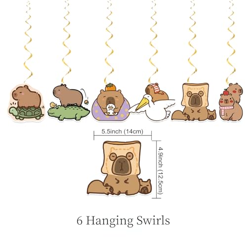 Image of Capybara Birthday Decoration Set, Cute Animal Happy Birthday Banner, Capybara Party Supplies with Banner, Hanging Swirl, Cupcake Topper, Cake Topper, Balloon