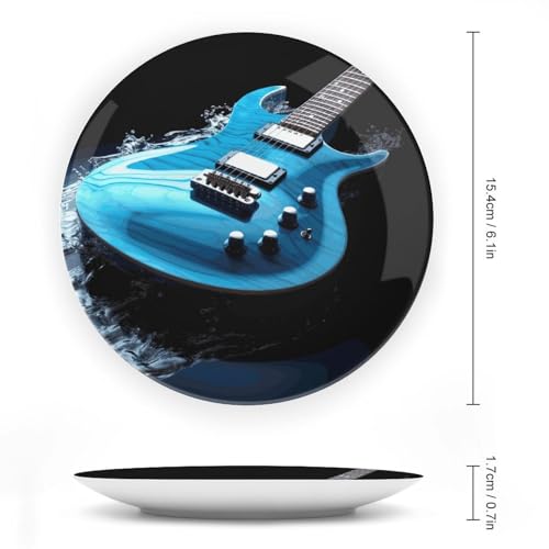 Plato decorativo azul guitarra de porcelana Bone China 6 pulg miniatura 2