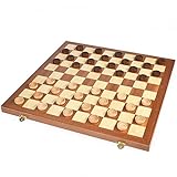 VAMSLOVE 15inch Checkers Folding Wooden Game Set, 100 Square Checkerboard International Checkers Draughts Board 10x10 for Kids with Pieces Storage Slots (Instructions Included)