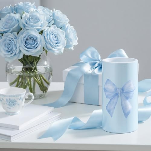 Image of Retisee 3 Pcs Blue Bow Flameless LED Candles with Remote Coquette Blue Bow Room Decor 3x6 Inch Color Changing Battery Operated Pillar Candles for Girls Women Bedroom, Bathroom