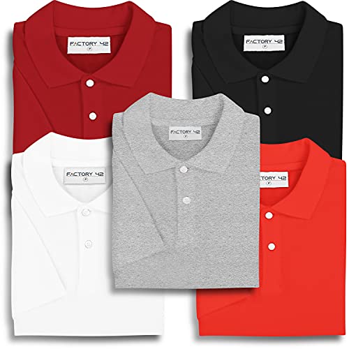 Kit 5 Camisas gola polo feminina lisa Factory 42 (Preto, Branco, Mescla, Bordô, Vermelho, M)