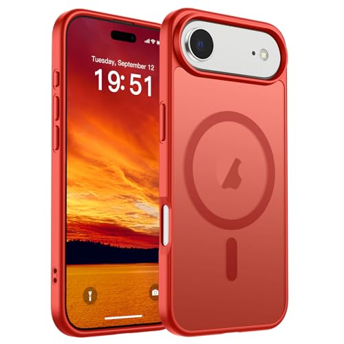 Image of SUPFINE Magnetic for iPhone Air Case (Compatible with MagSafe)(Military Grade Drop Protection) Slim Translucent Matte Shockproof with Anti-Fingerprint Phone Cover for 17 Air,Red