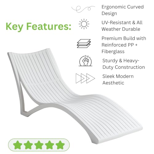 Modern Outdoor Luxury Sun Lounger – Stylish & Weatherproof, Premium PP with Fiberglass Reinforcement, 176x73x74CM, White