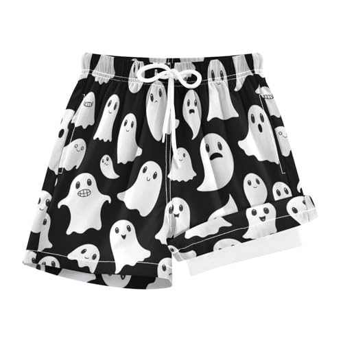 FLildon Funny Ghosts Halloween Boys Swim Trunks with Compression Liner Quick Dry Bathing Bottom Kids Beach Shorts