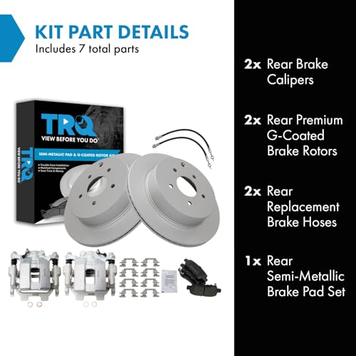 Image of TRQ Rear Brake Pad and Rotor Set Semi Metallic Coated Rotors Calipers Compatible with 2012-2013 Infiniti M35h 2011-2013 M37 M56 2014-2018 Q50 2017-2018 Q60 Q70 2016-2018 Q70L