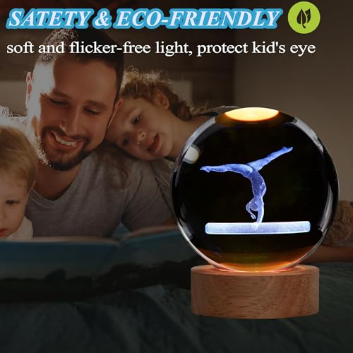 Image of Gymnastics Night Light, Gymnastics Gifts for Girl, Gymnastics 3D (3.15 in) Crystal Ball Night Light with Remote Upgraded Lamps with 16 Color for Birthday Xmas Cool Room Decor for Boys Girls