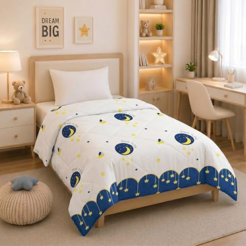 Image of Filymore Good Night Comforter for Kids Girls - Cute Cartoon Print Single Bed Blanket, Microfiber Dohar for Boys & Girls | Soft Kids Winter & Summer Quilt |60x90 Inches (Blue and Cream)