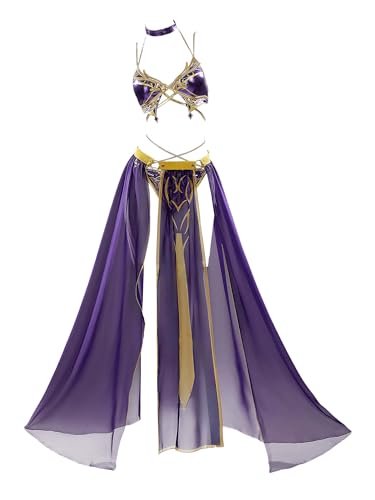 haikyuu Women Gothic Swimsuit Goth Bikini Set Shadow Cosplay Swimsuit Halter Bathing Suit with Chiffon Wrap Skirt