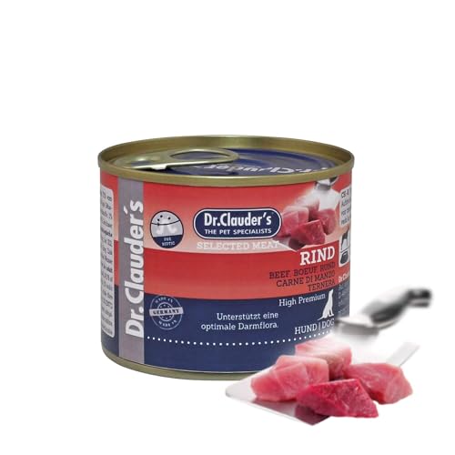 DR.CLAUDER'S - Selected Meat Prebiotic | Nassfutter in Lebensmittelqualität mit Inulin für eine gesunde Darmflora bei ausgewachsenen Hunden. Alleinfutter in der Dose | 200g Rind