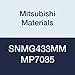 Mitsubishi Materials SNMG433MM MP7035 Carbide SN Type Negative Turning Insert with Hole, Coated, Square, Grade MP7035, 0.5" IC, 0.187" Thick, 0.047" Corner Radius, MM Breaker (Pack of 10)
