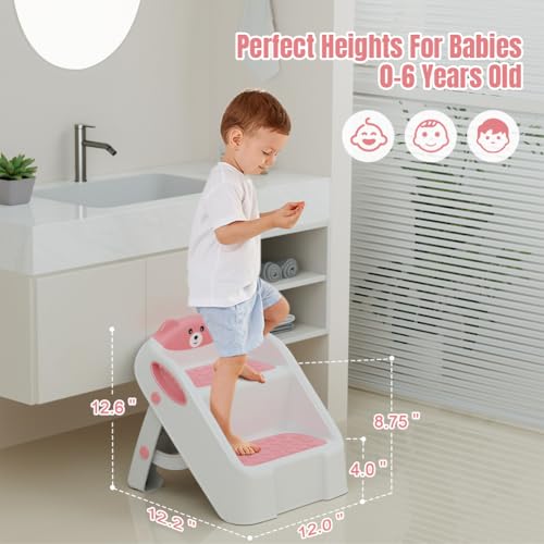 Step Stool for Toddlers, Toddler Step Stool for Bathroom Sink, Foldable Non-Slip Kids Stool with Handle, 2 Step Stools for Kids, Toddler Stool for Kitchen Bedroom Counter Sink - Image 4