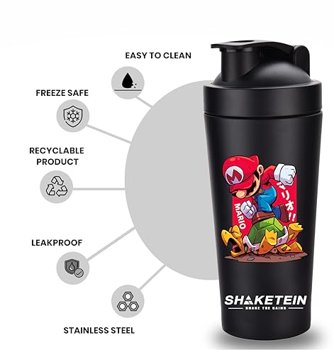 Image of Stainless Steel Gym Shaker Bottle 750ml | Leak Proof Protein Mixer Shaker | BPA Free | Metal Sports Water Bottle for Gym, Workout & Fitness (Anime-24-BLACK)