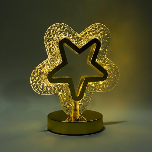 Image of Lexton Star Crystal Night Lamp | 3 Level Brightness | Soft Glow LED Table Light for Home, Bedroom & Living Room | USB Rechargeable | Great for Gifting & Decoration (Pack of 1)