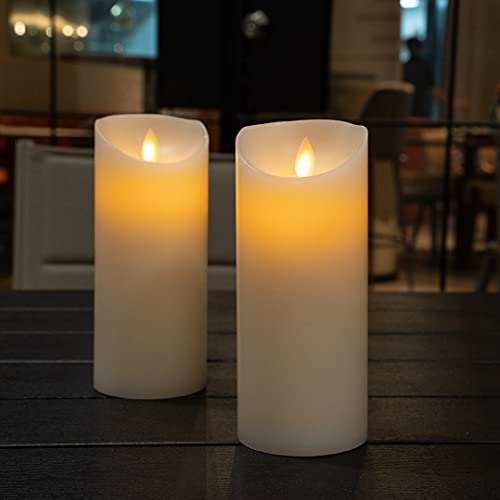 Image of Fire Tek 3 x 7 Inch Flameless Pillar Candle, 1 Programable LED Pillar Candle - Dancing Flame, For Home, Weddings, And Parties, White Real Wax Battery Pillar Candle, Remote Sold Separately,