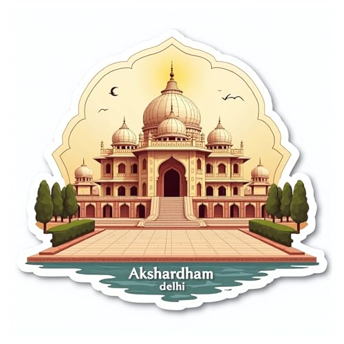 Image of Naxon Akshardham Delhi Theme Souvenir Wooden Fridge Magnet for Refrigerator - Printed Fridge Magnet for Kitchen & Home Decor | Perfect Souvenir Gift | Size 3x3 in | Pack of 1