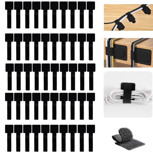 50 Piezas Reutilizables Correas Gestión Cables, Bridas Adhesivas Cable con Adhesivo Fuerte, Nailon Sujeta Cables Adhesivo, Pegue Velcro de Vrida para Cables, para Electrónica, Hogar y Oficina
