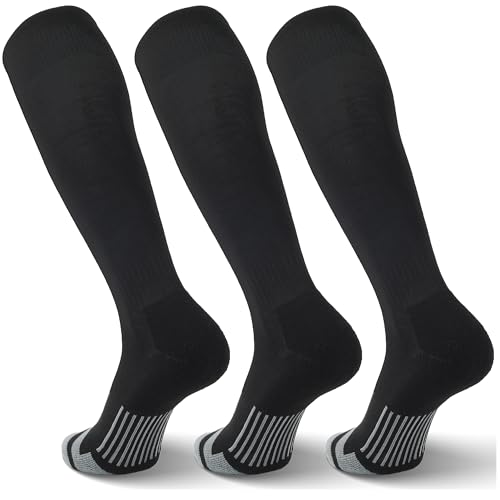 FYTUTESE 3 Pack Soccer Socks Softball Baseball Football Socks for Youth Men and Women Black Medium