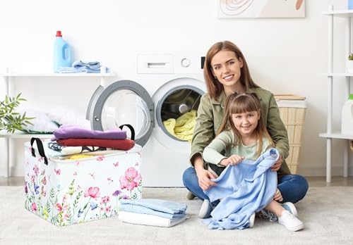 Image of Rectangle Gift Shelf Nursery Storage Basket Laundry Hamper Storage Box and Bins for Home Clothes with Handles