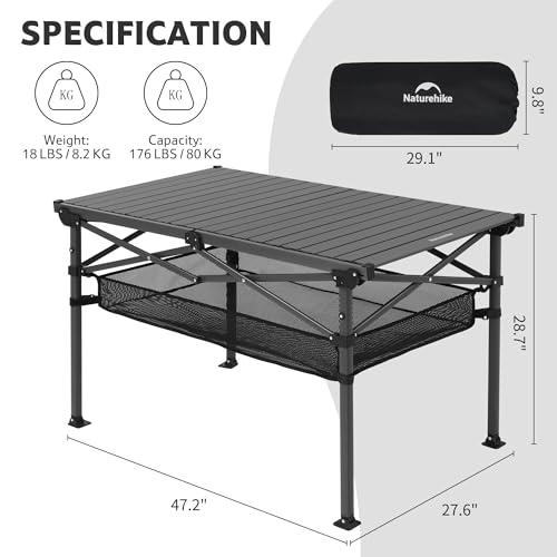 Naturehike Mesa Plegable de Camping, Área Espaciosa para 4-6 Personas, Mesa de Aluminio Portátil para Aire Libre, Camping, Picnic, Playa, Bolsa de Transporte miniatura 2