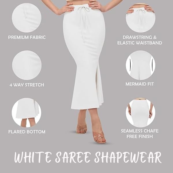 Image of Saree Shapewear Petticoat for Women | Fish Cut Mermaid Slim Fit Saree Shaper with Tummy Control & Side Slit | Stretchable Cotton Lycra Petticoat for Saree, Lehenga, Gown, Bridal Wear