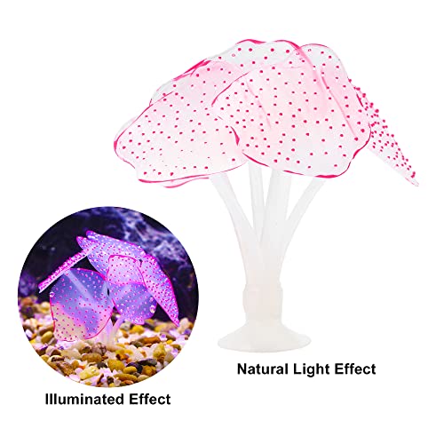 Image of VOCOSTE Soft Silicone Glowing Aquarium Simulation Coral with Sucker, Fluorescence Aquatic Artificial Coral for Fish Tank Decoration, Pink