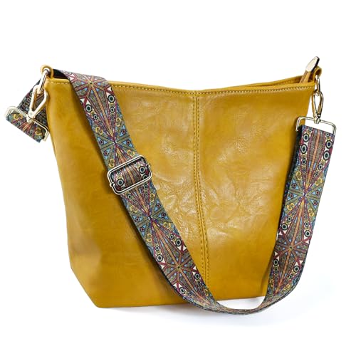 Image of Hobo Bags Vegan Leather Crossbody Bag Guitar Strap Shoulder Purses with Zipper Handbags for Women