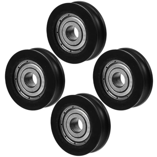 OFFIGAM Ruedas para Puertas Corredizas 4 Piezas, Polea Deslizante de Nylon Rodamiento, Rueda Ranura Tipo U 5x20x7 Mm, Color Negro, Repuesto para Ventana y Puerta Corredera Industrial