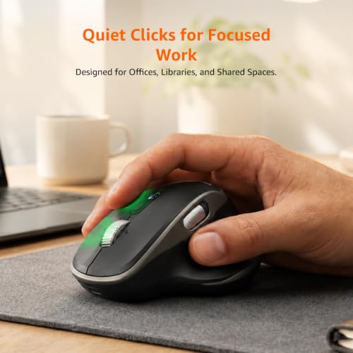 Image of Amazon Basics Ergonomic Wireless Mouse, Bluetooth + 2.4 GHz, Silent Clicks, Side Scroll Wheel, 5 Adjustable DPI Settings up to 4800, Connects up to 3 Devices, Rechargeable, For PC, Mac, Laptop (Black)