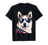 akita con la bandiera patriottica usa american independence day maglietta