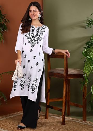 Image of Women Pink Ethnic motifs Embroidered Lucknowi Chikankari Long Kurti