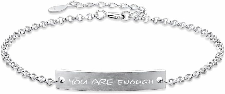 You Are Enough Bracelet for Women, 925 Sterling Silver Inspirational Confidence Jewelry, Meaningful Gift for Her