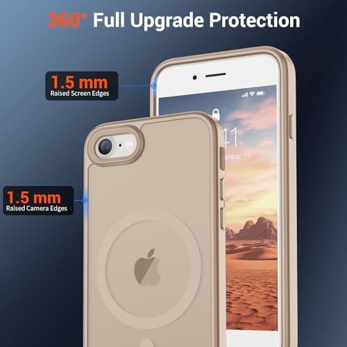 Image of SUPFINE Magnetic for iPhone SE Case 2022 (3rd) /2020 (2nd), iPhone 8 Case (Compatible with MagSafe) (Military Grade Drop Protection) Slim Translucent Matte Phone Case,Desert Gold